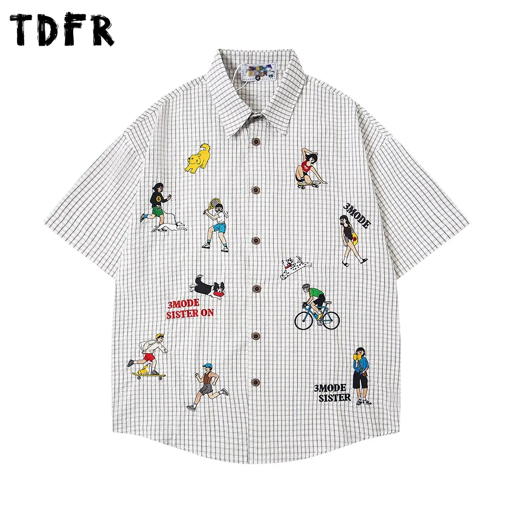 Cartoon Embroidery Short Sleeve Plaid Shirts Mens Retro Casual Loose Single Breasted Lapel Half-Sleeve Cotton Shirts Men
Cartoon Embroidery Short Sleeve Plaid Shirts Mens Retro Casual Loose Single Breasted Lapel Half-Sleeve Cotton Shirts Men