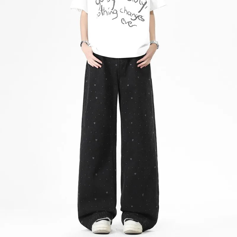Y2K Men's Heart Polka Dot Jeans Black Washed Wide Leg Baggy Faded Print Casual Streetwear Premium Denim Pants
Y2K Men's Heart Polka Dot Jeans Black Washed Wide Leg Baggy Faded Print Casual Streetwear Premium Denim Pants