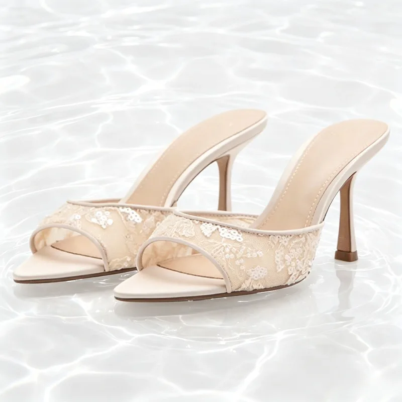 Beige White Mesh Embroidered Mule Sandals for Women Luxury String Bead Sequin Detail Slide Sandals Elegant Wedding Bridal Shoes
Beige White Mesh Embroidered Mule Sandals for Women Luxury String Bead Sequin Detail Slide Sandals Elegant Wedding Bridal Shoes