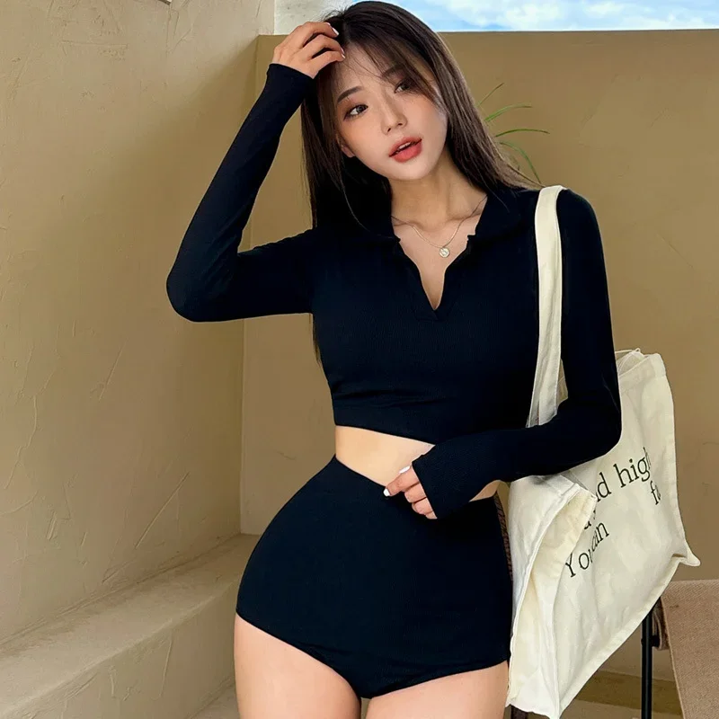 Sexy Korean Fashion High Waist Bikinis Sets Two Pieces Long Sleeve Swimsuit Women Padded Swimwear Black Biquini Beach Wear Pool
Sexy Korean Fashion High Waist Bikinis Sets Two Pieces Long Sleeve Swimsuit Women Padded Swimwear Black Biquini Beach Wear Pool