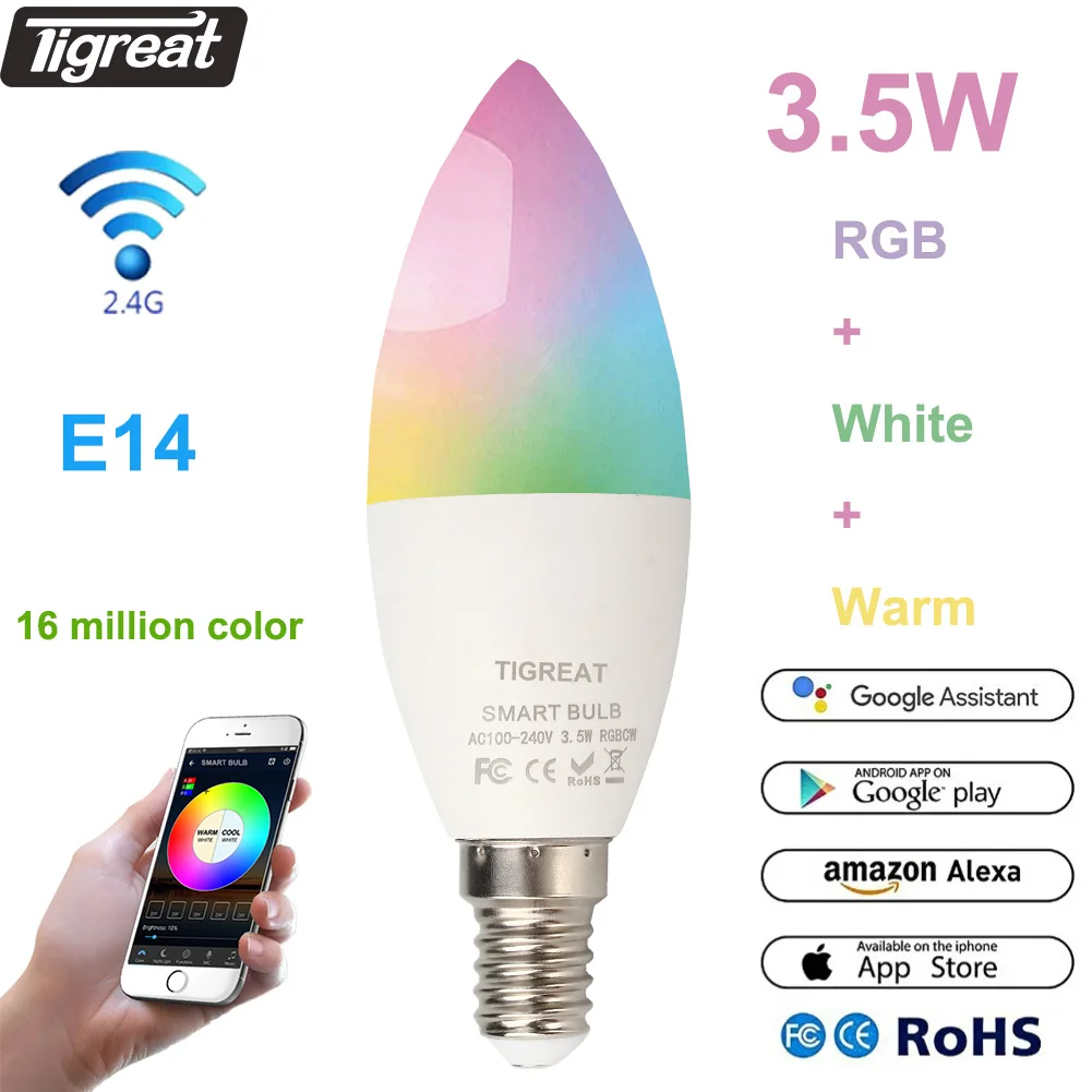 Tigreat E14 WiFi Умная лампа-свеча 3,5 Вт-RGBW, теплая и прохладная, голосовая/время/дистанционное управление-DIY Tuya-Alexa/Google Home Automation
Tigreat E14 WiFi Умная лампа-свеча 3,5 Вт-RGBW, теплая и прохладная, голосовая/время/дистанционное управление-DIY Tuya-Alexa/Google Home Automation