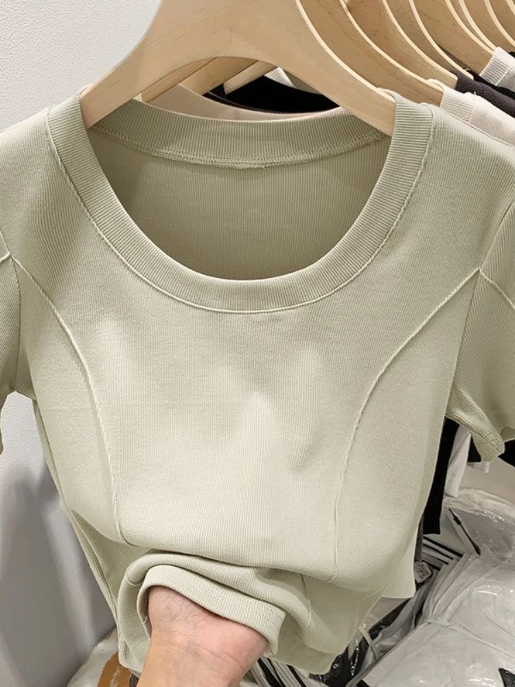New Thin Summer Top Sexy T Shirt Women Elasticity T-Shirt Korean Style Woman Clothes Slim Tshirt Female Casual Short Sleeve Tops
New Thin Summer Top Sexy T Shirt Women Elasticity T-Shirt Korean Style Woman Clothes Slim Tshirt Female Casual Short Sleeve Tops