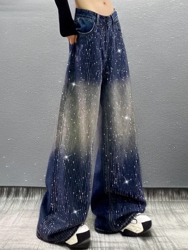 Незубычные блестящие широкие джинсы с высокой талией, женские свободные джинсовые джинсы со стразами, повседневные джинсы, синие
Незубычные блестящие широкие джинсы с высокой талией, женские свободные джинсовые джинсы со стразами, повседневные джинсы, синие