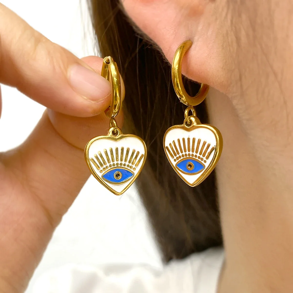 Bohemia Heart and Turkish Evil Blue Eye Earrings for Women Gold Color Pendant Earring New Fashion Korean Dangle Earrings
Bohemia Heart and Turkish Evil Blue Eye Earrings for Women Gold Color Pendant Earring New Fashion Korean Dangle Earrings