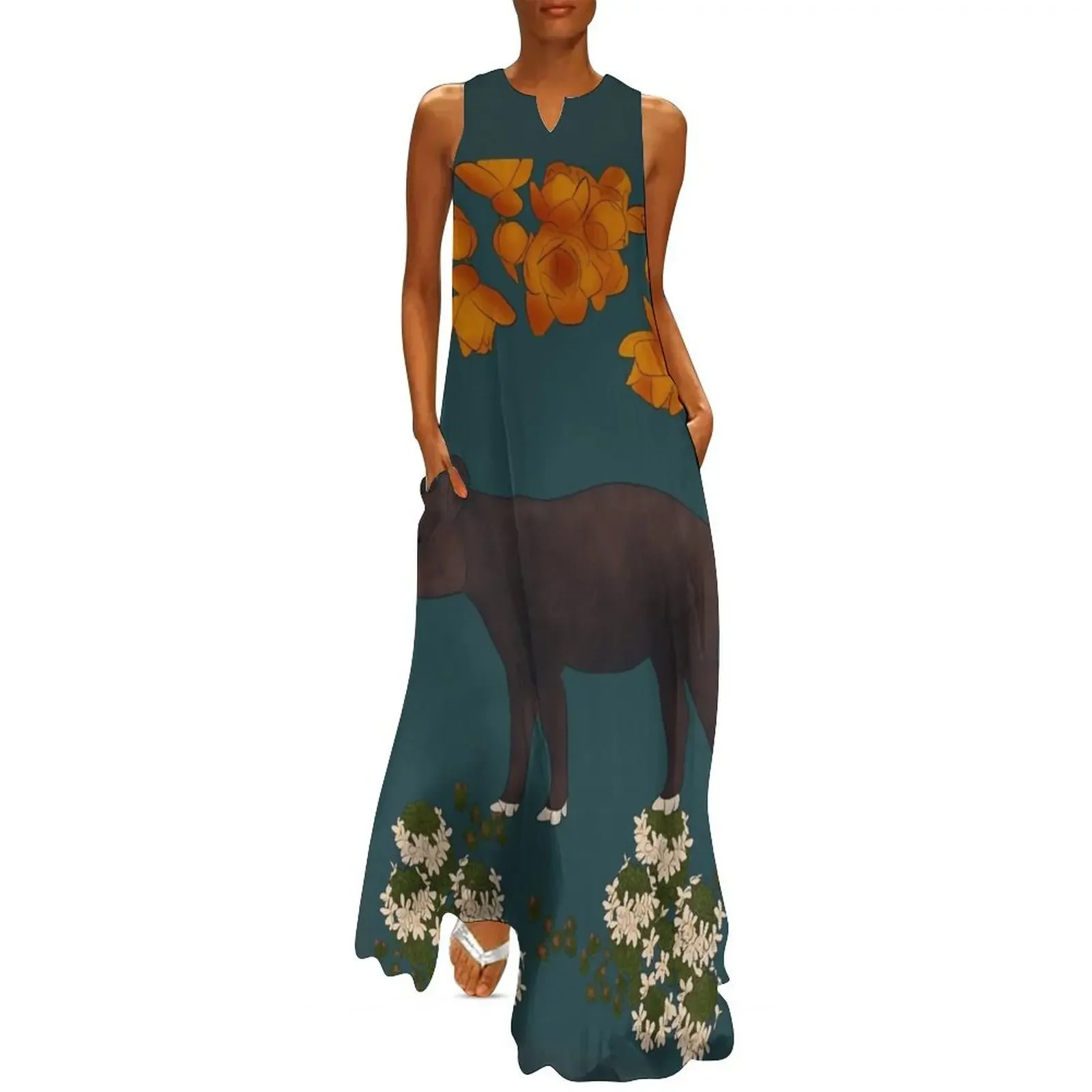 Tapir with with Flowers - Teal and Orange Long Dress luxury woman evening dress Dress
Tapir with with Flowers - Teal and Orange Long Dress luxury woman evening dress Dress