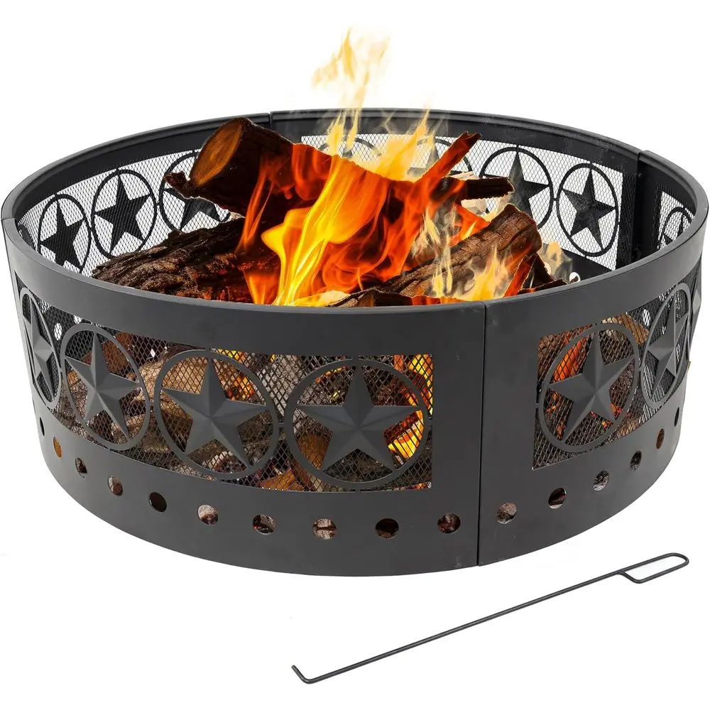 36-Inch Outdoor ire Pit Ring with Poker - Round Heavy-Duty Steel ire Ring or Camping or Backyard - 4-Star - 12" H
36-Inch Outdoor ire Pit Ring with Poker - Round Heavy-Duty Steel ire Ring or Camping or Backyard - 4-Star - 12" H