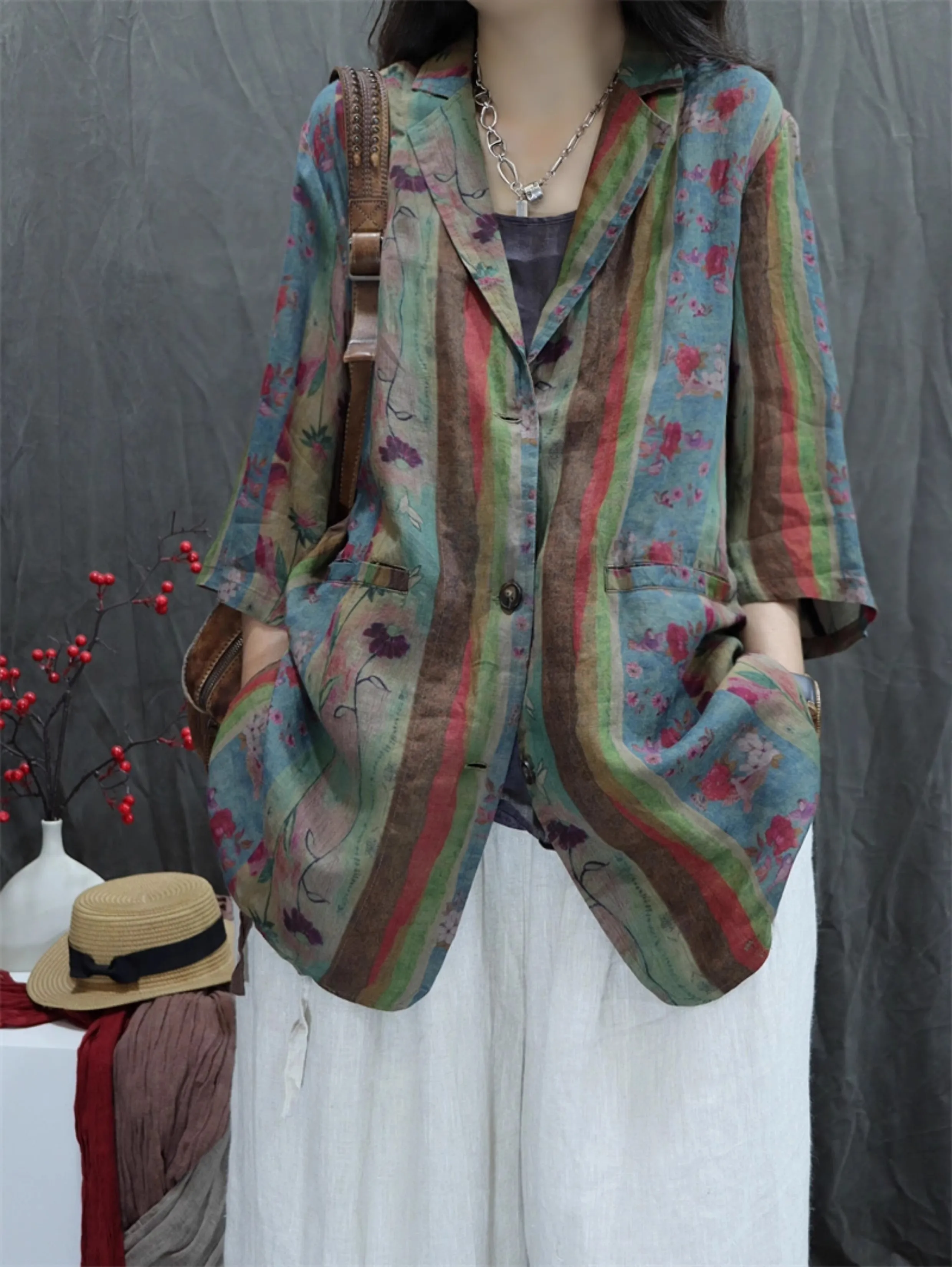 Casual Style Cotton Linen Suit Jacket Women's Summer Thin Loose Large Size Seven Sleeve Linen Top Breathable Floral Print
Casual Style Cotton Linen Suit Jacket Women's Summer Thin Loose Large Size Seven Sleeve Linen Top Breathable Floral Print
