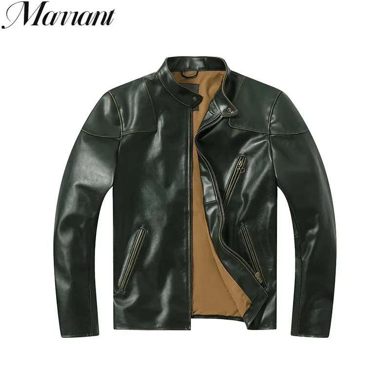 New Waxed Leather Cropped Jacket Men's Stand Collar Natural Leather Jacket Dark Green Retro Slim Motorcycle Jacket Classic
New Waxed Leather Cropped Jacket Men's Stand Collar Natural Leather Jacket Dark Green Retro Slim Motorcycle Jacket Classic