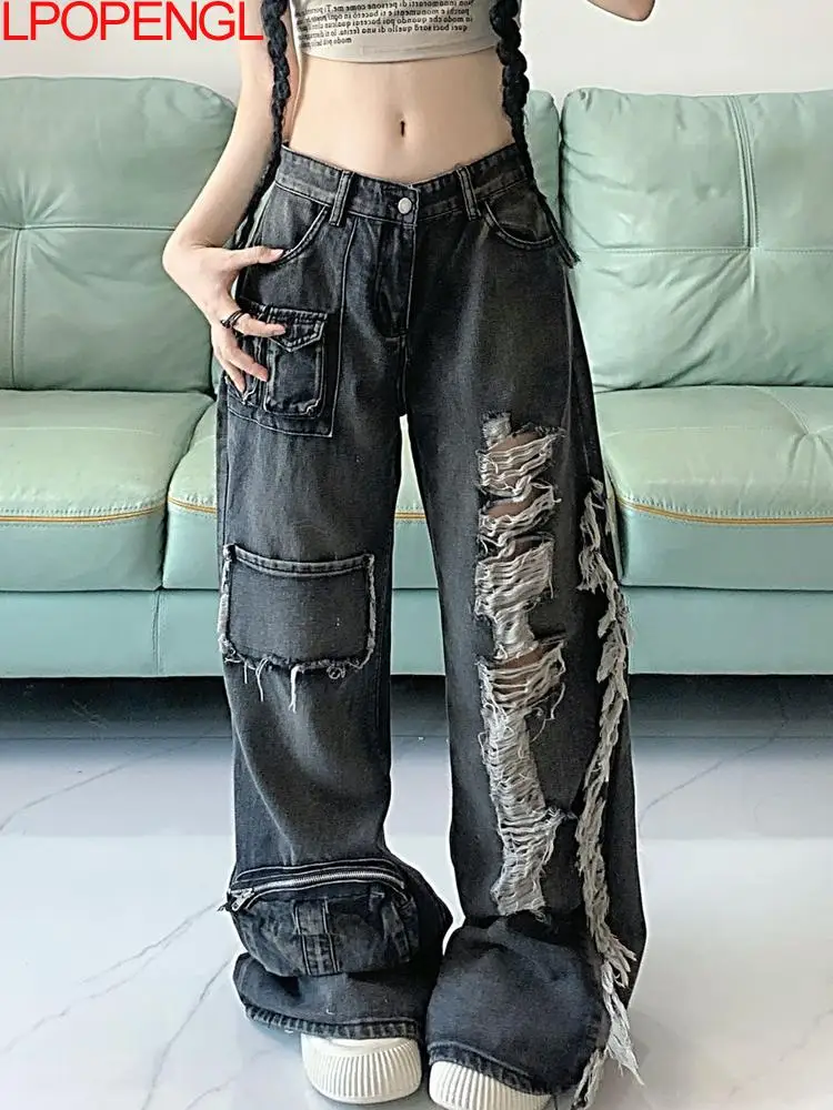 American Retro Distressed Workwear Jeans Women's Spring And Summer Multiple Pockets Loose Personality Straight Wide Leg Pants
American Retro Distressed Workwear Jeans Women's Spring And Summer Multiple Pockets Loose Personality Straight Wide Leg Pants