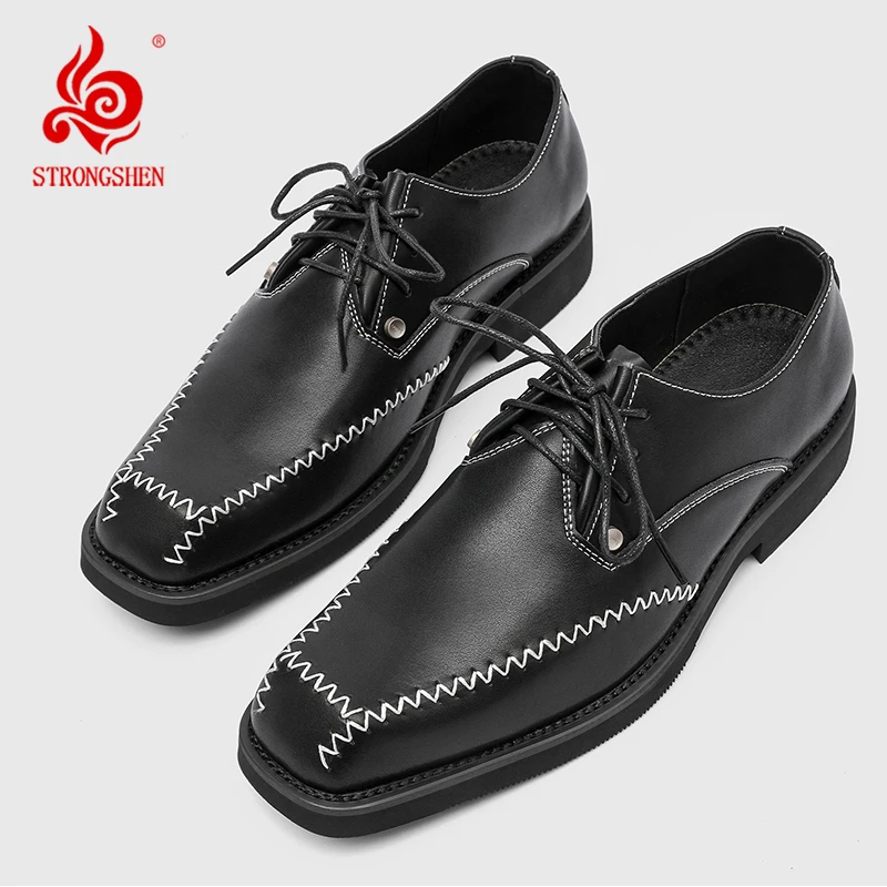 STRONGSHEN Men Square Head Hand-stitched Derby ShoesThick Bottom Non Slip Dress Shoes Leather Casual Shoes Zapatos De Hombre
STRONGSHEN Men Square Head Hand-stitched Derby ShoesThick Bottom Non Slip Dress Shoes Leather Casual Shoes Zapatos De Hombre
