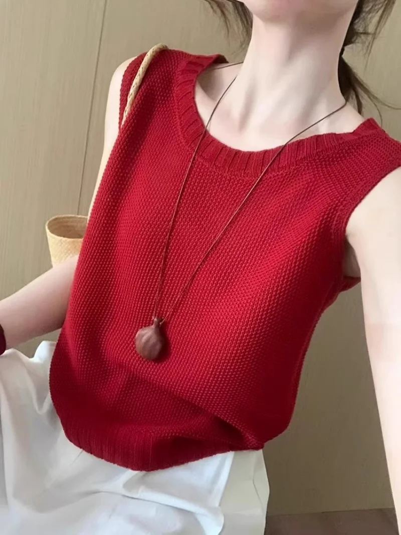 Sleeveless Ice Silk Knitted Sweater Top For Women's Summer Vest Casual Pullover W021 
Sleeveless Ice Silk Knitted Sweater Top For Women's Summer Vest Casual Pullover W021