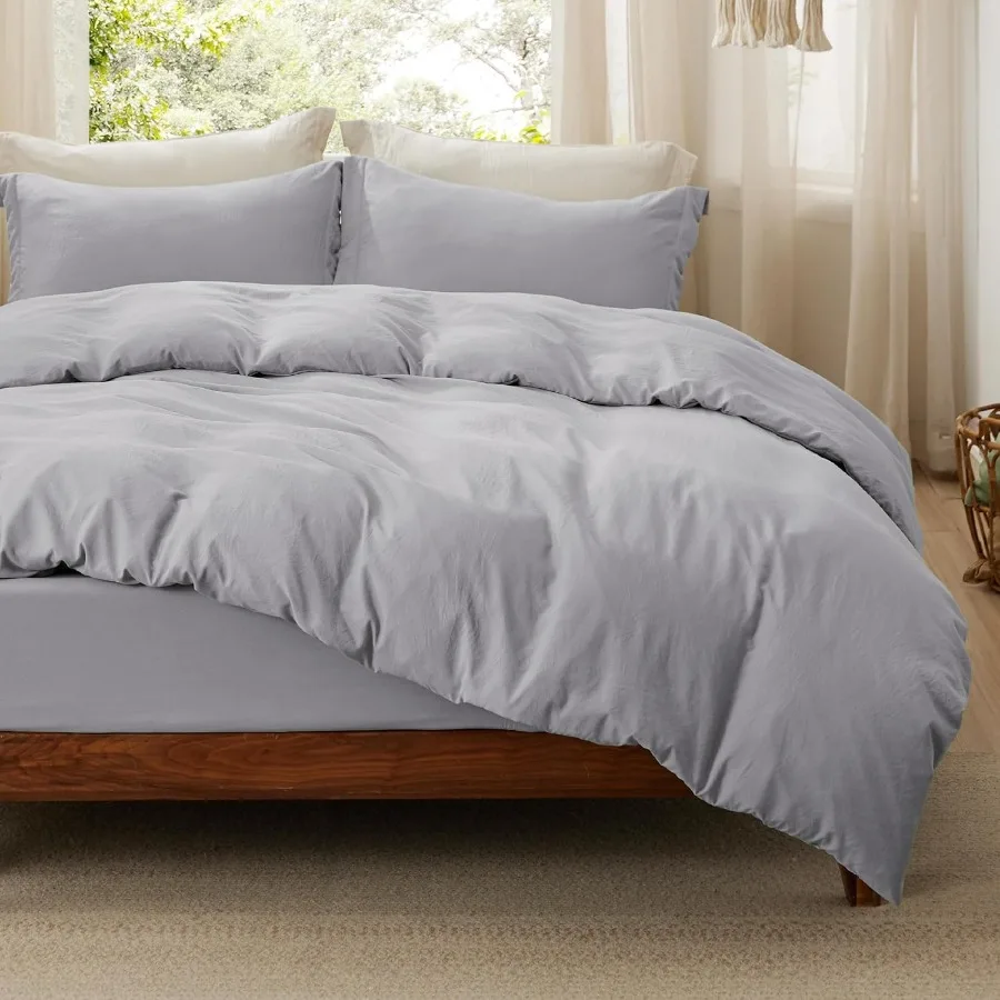 King Size Duvet Cover Set with Fitted Sheet - 4 Pieces Prewashed Cotton-Like Extra Soft Bedding in Light Grey Includes 1 Duvet
King Size Duvet Cover Set with Fitted Sheet - 4 Pieces Prewashed Cotton-Like Extra Soft Bedding in Light Grey Includes 1 Duvet