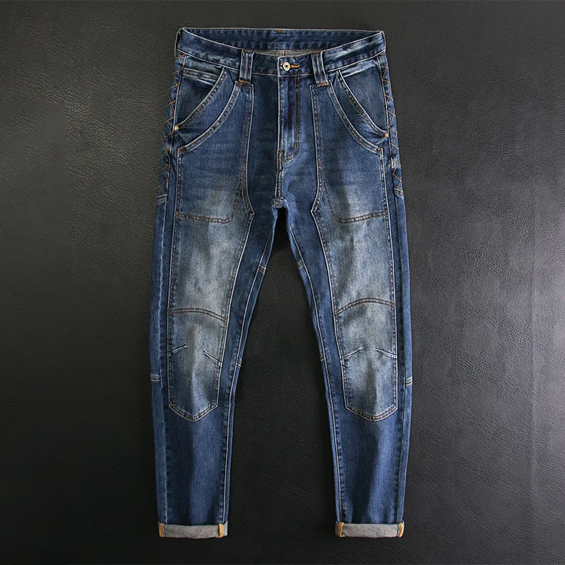 High end retro patchwork jeans for men, slim fit, elastic, high street, double pocket, fashionable motorcycle pants
High end retro patchwork jeans for men, slim fit, elastic, high street, double pocket, fashionable motorcycle pants