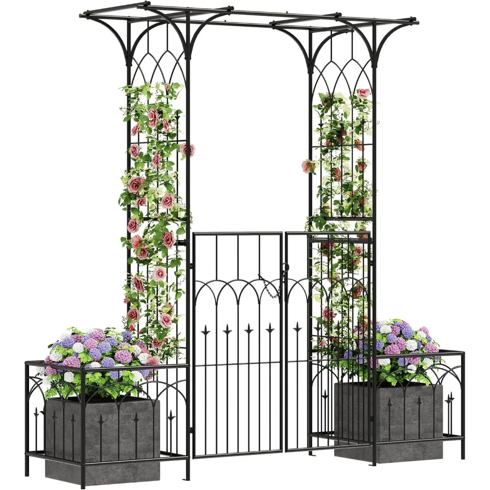 81" H Garden Arch and Arbor with Gate, Black Arch with Planter Boxes for Climbing Plants Outdoor, Wedding Ceremony Archway Deco
81" H Garden Arch and Arbor with Gate, Black Arch with Planter Boxes for Climbing Plants Outdoor, Wedding Ceremony Archway Deco