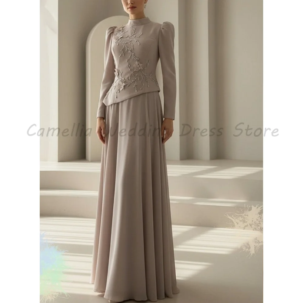 High Neck Long Sleeve Rhinestone Beaded Floral Embroidery Chiffon A-Line Modest Muslim Formal Evening Maxi Gown
High Neck Long Sleeve Rhinestone Beaded Floral Embroidery Chiffon A-Line Modest Muslim Formal Evening Maxi Gown