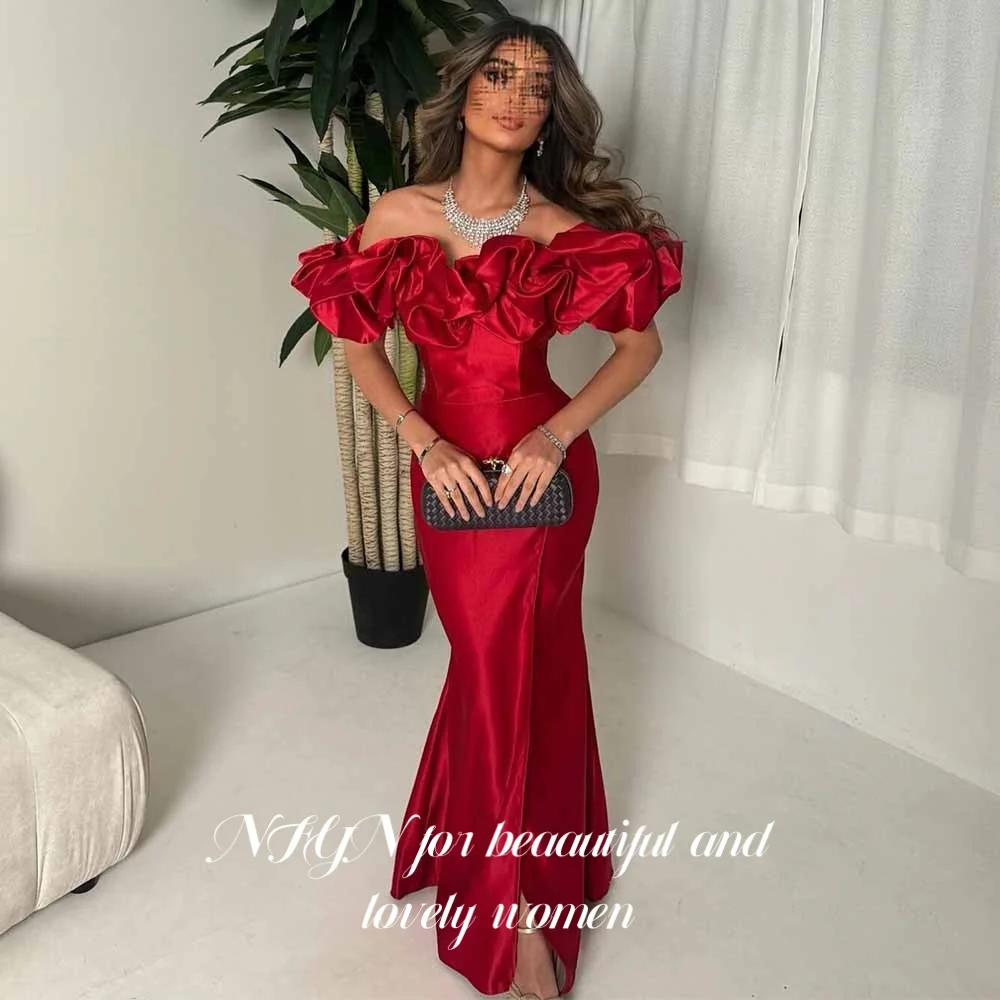 NFYN Red Elegant Formal Gown Pleats Satin Off the Shoulder Prom Dresses with Ruched Trumpet Evening Dress حزب فساتين Customized
NFYN Red Elegant Formal Gown Pleats Satin Off the Shoulder Prom Dresses with Ruched Trumpet Evening Dress حزب فساتين Customized