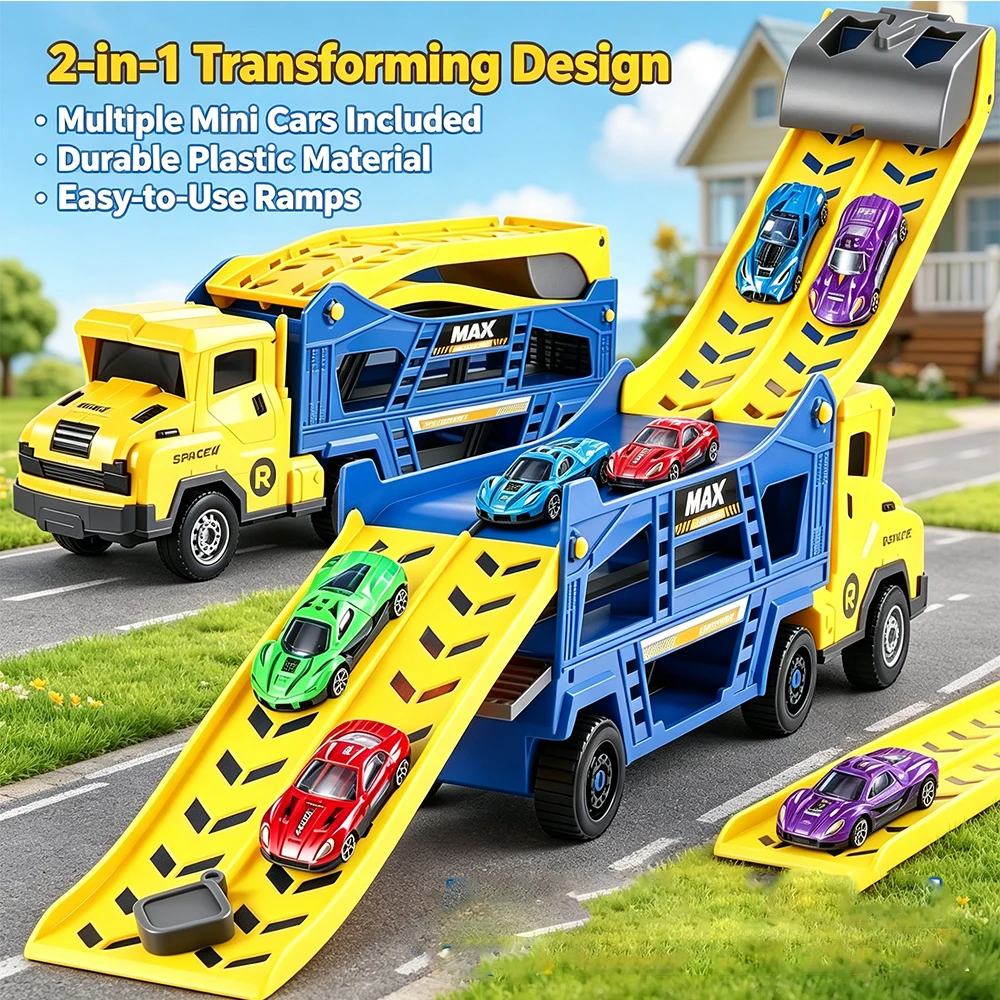 Multi-Functional Dual Launch Truck Toy Set, Race Track Transporter with Storage, Durable Toy Vehicle for Kids Racing & Collectin
Multi-Functional Dual Launch Truck Toy Set, Race Track Transporter with Storage, Durable Toy Vehicle for Kids Racing & Collectin