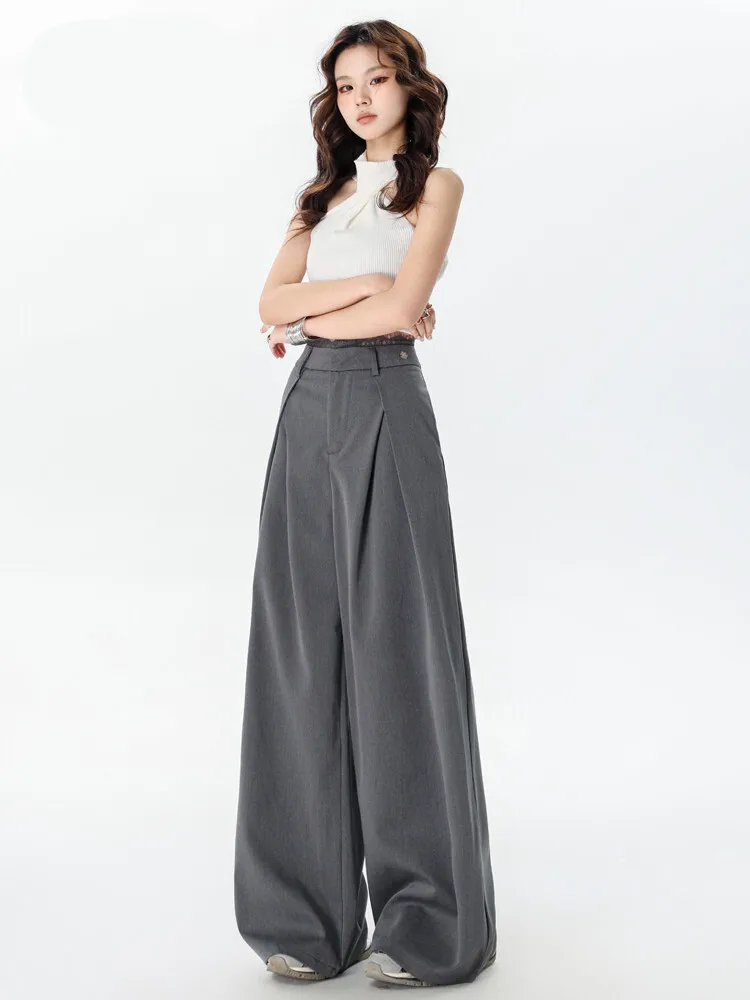Office Lady Grey Lace Patchwork Pleated Suit Pants For Women's Spring And Summer New Style High Waist Loose Wide Leg Pants
Office Lady Grey Lace Patchwork Pleated Suit Pants For Women's Spring And Summer New Style High Waist Loose Wide Leg Pants