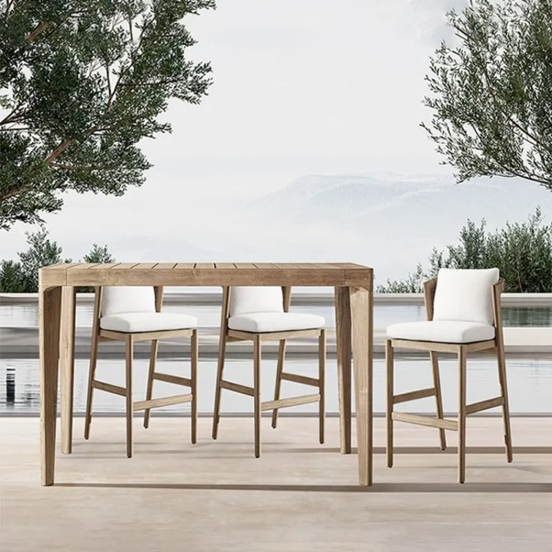 Minimalist teak wood outdoor bar chair PE rattan bar stool high backrest waterproof fabric bar chair for villa
Minimalist teak wood outdoor bar chair PE rattan bar stool high backrest waterproof fabric bar chair for villa