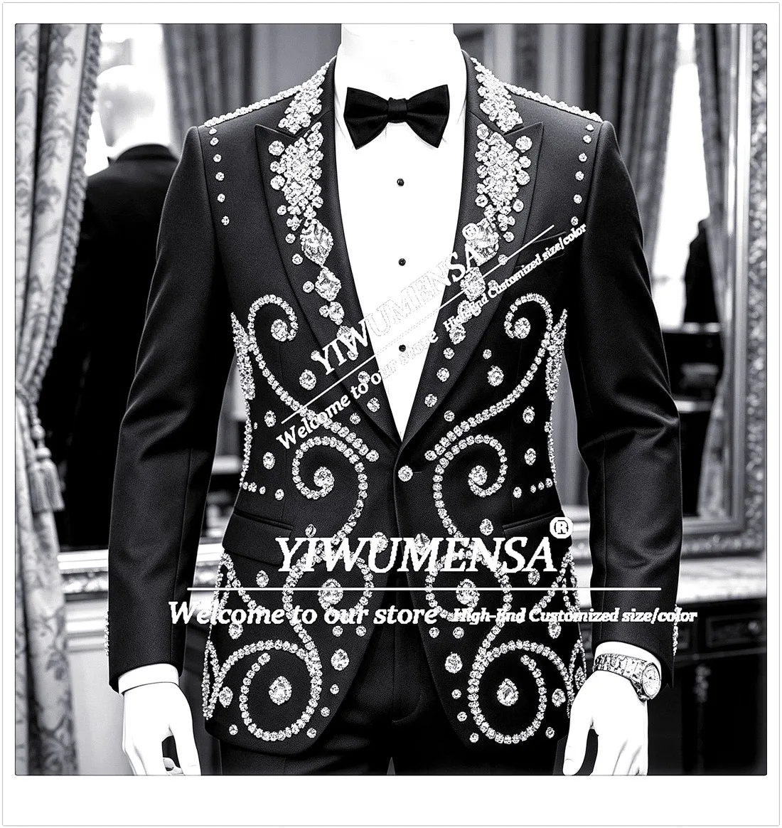 Male Fashion Suit For Wedding Rhinestones Beaded Embellished Groom Prom Blazers Customized 2 Piece Sets Man Banquet Party Outfit
Male Fashion Suit For Wedding Rhinestones Beaded Embellished Groom Prom Blazers Customized 2 Piece Sets Man Banquet Party Outfit