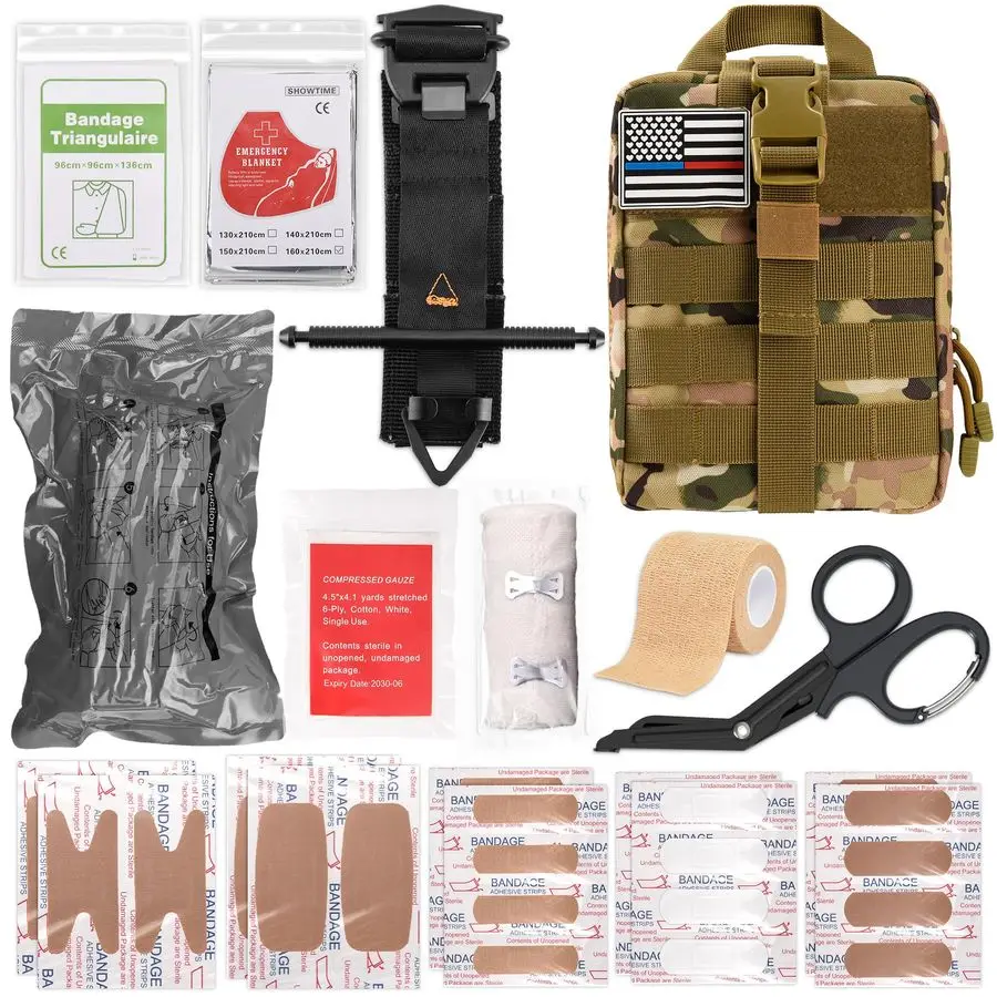 Trauma Kit with Tourniquet, 4Inch Israeli Bandage, Tactical First Aid Kit for Car, Camping, Hiking and Travel with Molle Bag Cam
Trauma Kit with Tourniquet, 4Inch Israeli Bandage, Tactical First Aid Kit for Car, Camping, Hiking and Travel with Molle Bag Cam