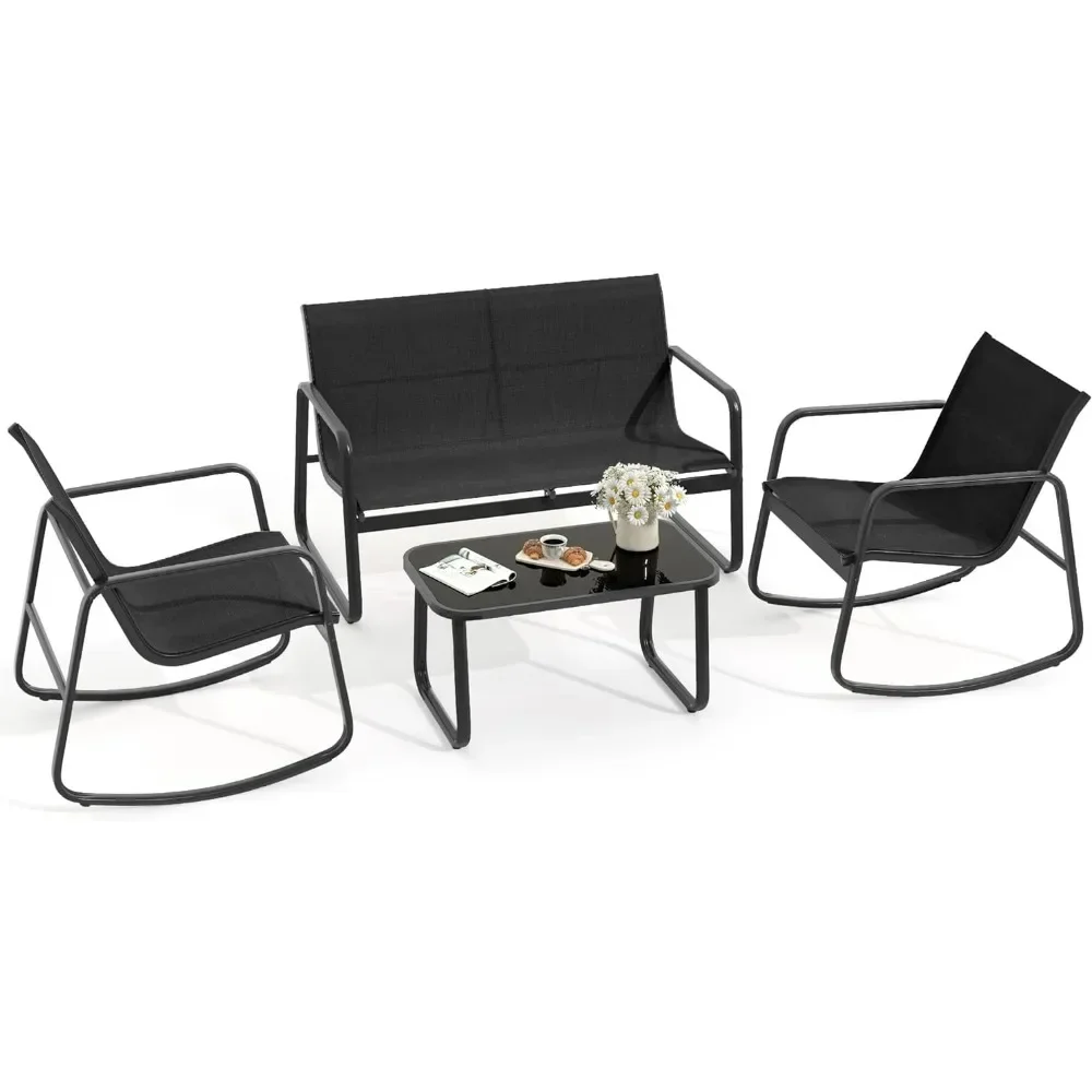 4 Piece Patio Furniture Set, Small Backyard Bistro Rocking Chairs, Loveseat and Glass Table, Textilene Outdoor Conversation Set
4 Piece Patio Furniture Set, Small Backyard Bistro Rocking Chairs, Loveseat and Glass Table, Textilene Outdoor Conversation Set