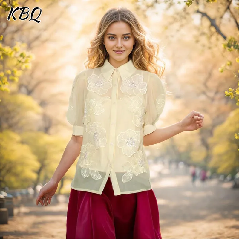 KBQ Elegant Embroidery Blouses For Women Lapel Puff Sleeve Spliced Diamonds Single Breasted Casual Shirts Fmeale Spring Clothing
KBQ Elegant Embroidery Blouses For Women Lapel Puff Sleeve Spliced Diamonds Single Breasted Casual Shirts Fmeale Spring Clothing