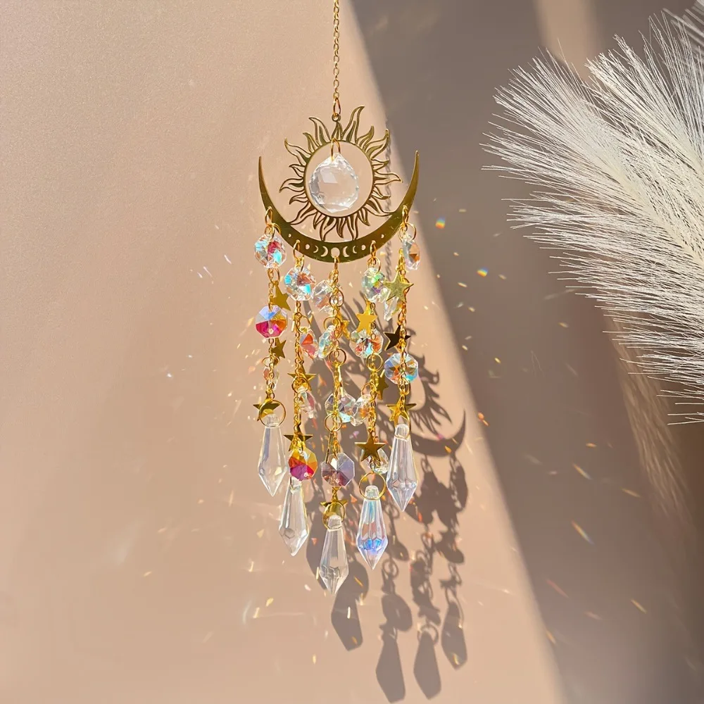 New Gold Flame Sunlight Catcher Moon Colourful Crystal Wind Chime Hanging Decorations Crystal Pendant Outdoor 
New Gold Flame Sunlight Catcher Moon Colourful Crystal Wind Chime Hanging Decorations Crystal Pendant Outdoor