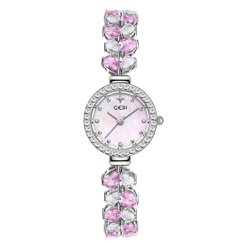 Goldie's new pink and white diamond bracelet women's watch full of diamonds, light luxury and gentle quartz watch
Goldie's new pink and white diamond bracelet women's watch full of diamonds, light luxury and gentle quartz watch