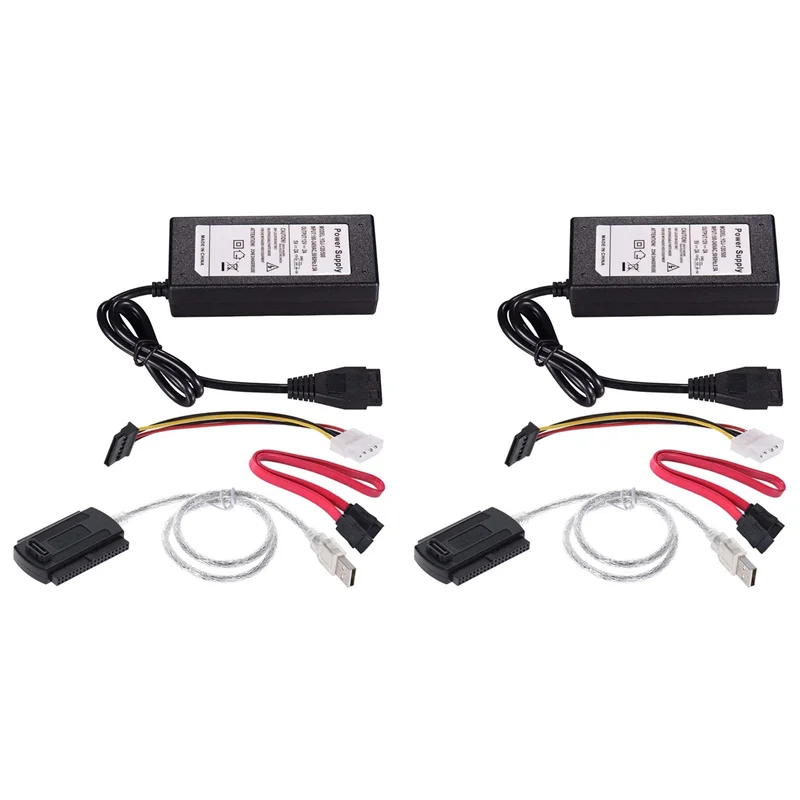 2X SATA PATA IDE Drive To USB 2.0 Adapter Converter Cable For Hard Drive Disk HDD 2.5Inch 3.5 Inch With External EU Plug