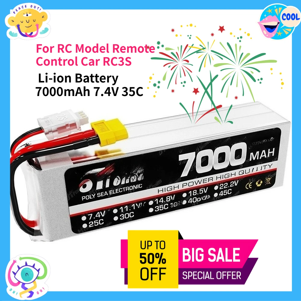 High Power Li-ion Battery 7000mAh 7.4V 35C for RC Model Remote Control Car RC3S, Boats, Drones,and High-Rate Toys
High Power Li-ion Battery 7000mAh 7.4V 35C for RC Model Remote Control Car RC3S, Boats, Drones,and High-Rate Toys