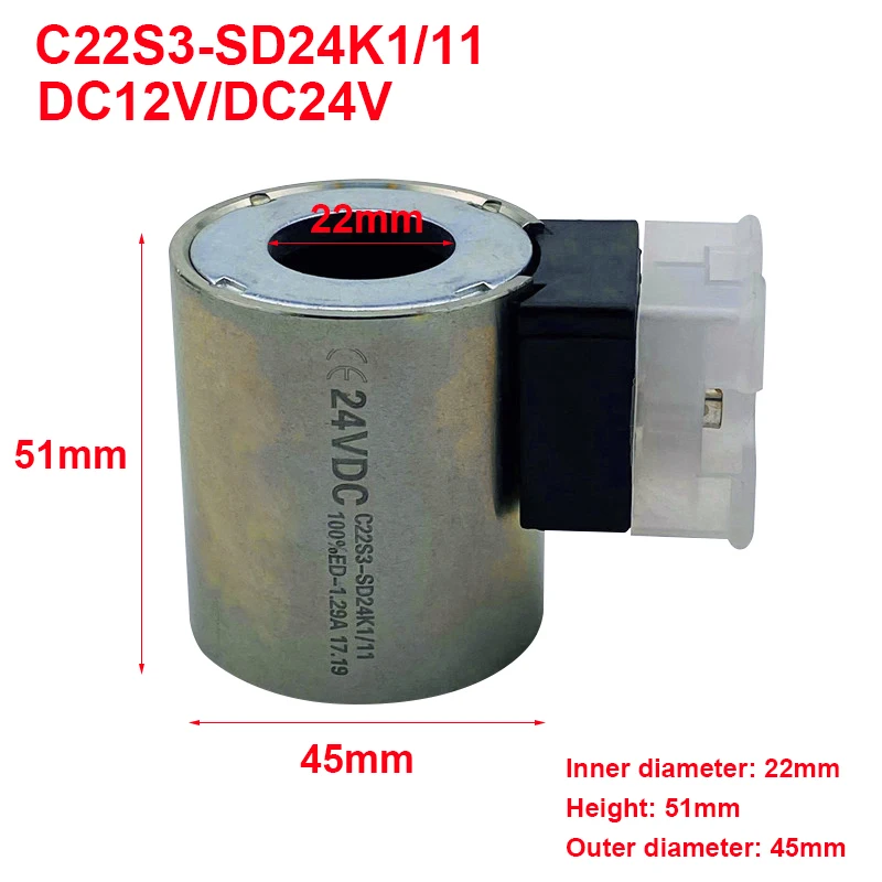 DUPLOMATIC Solenoid Valve Coil Hydraulic Valve Coil Pump Truck Accessories C22S3-SD24K1/12 DC12V/24V Inner Diameter 22mm
DUPLOMATIC Solenoid Valve Coil Hydraulic Valve Coil Pump Truck Accessories C22S3-SD24K1/12 DC12V/24V Inner Diameter 22mm