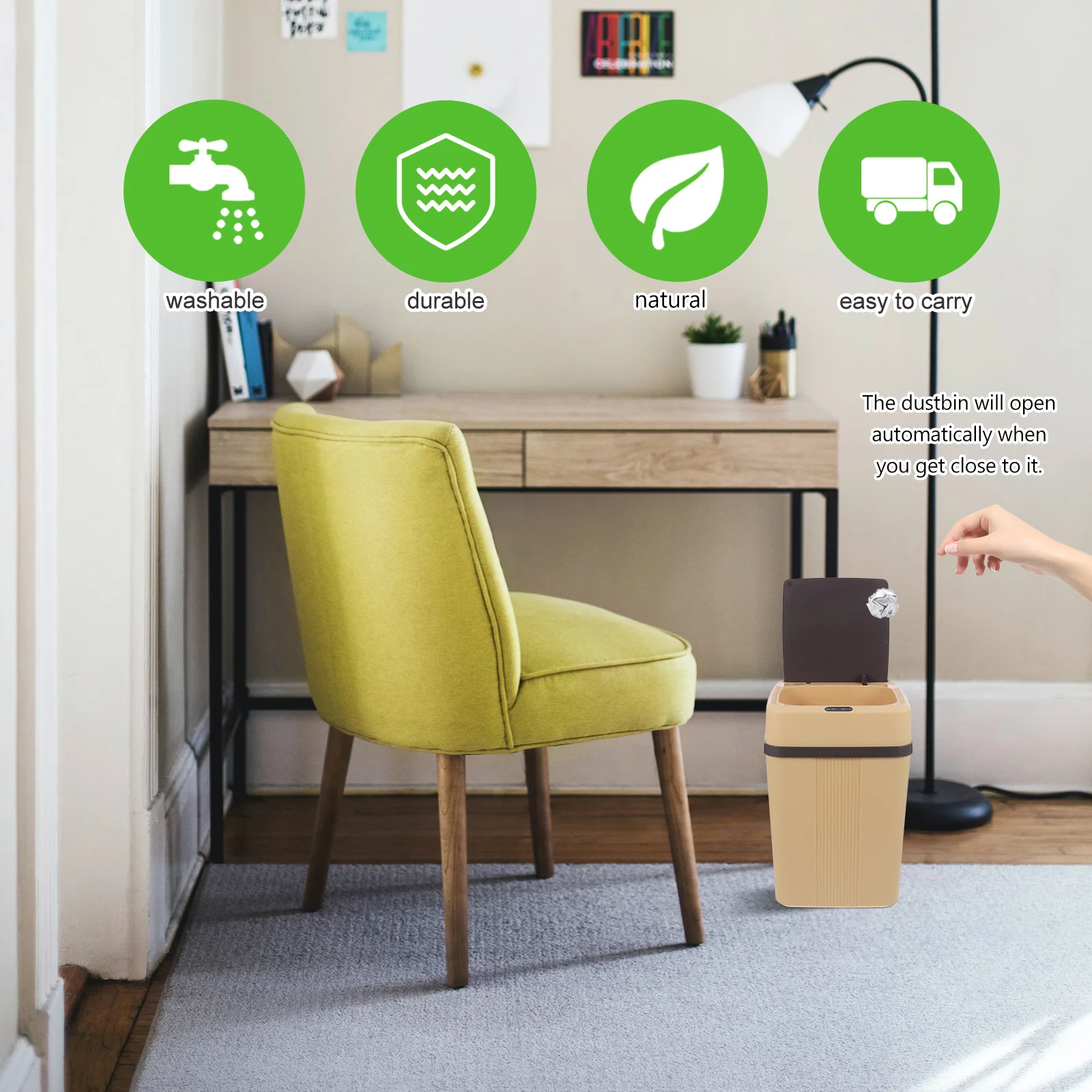 Smart Inductive Trash Can Large Capacity Automatic Contactless Waste Storage Bin Silent Operation for Bedroom Study Living Room
Smart Inductive Trash Can Large Capacity Automatic Contactless Waste Storage Bin Silent Operation for Bedroom Study Living Room