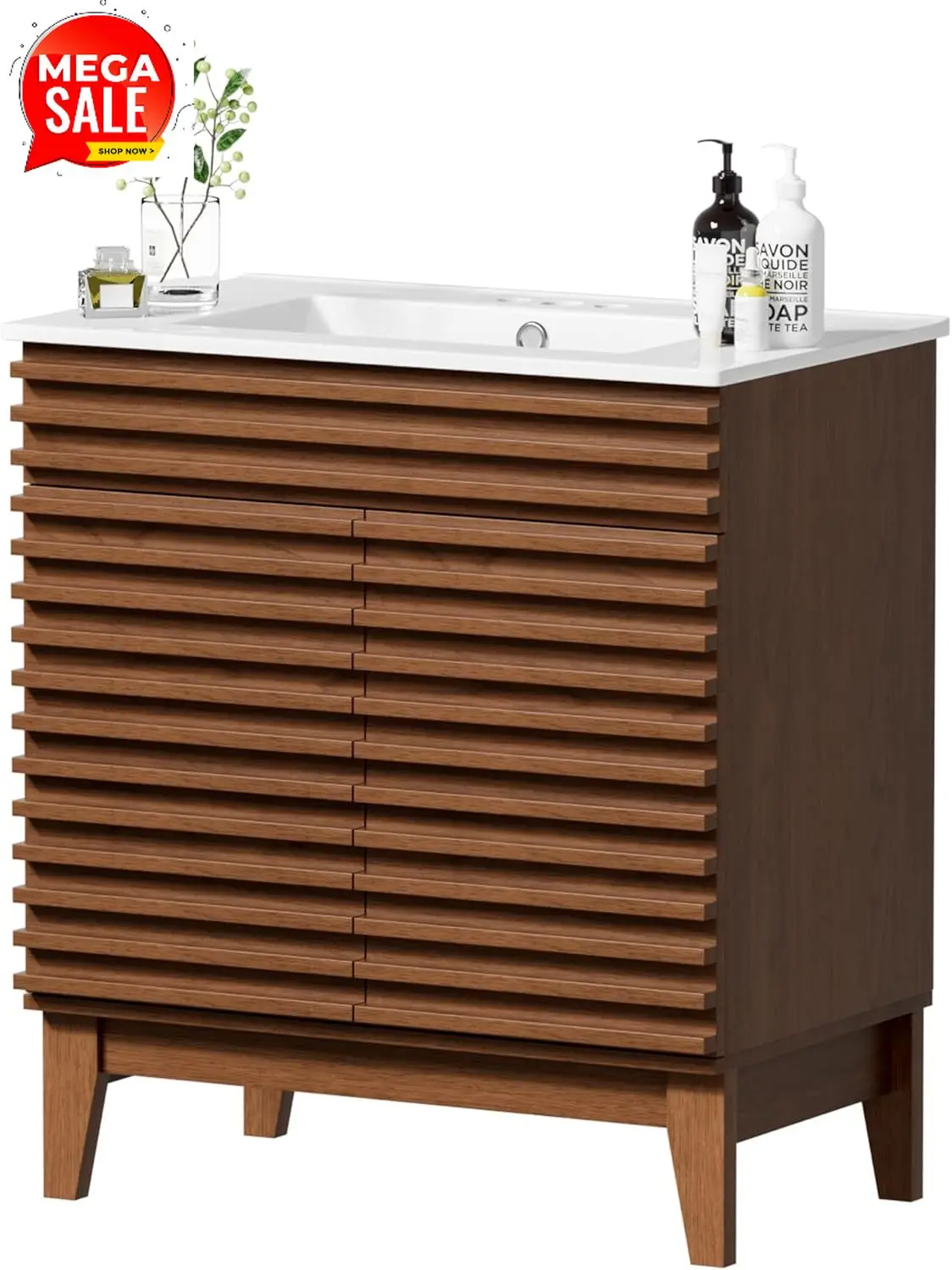 30" Bathroom Vanity with Ceramic Sink, Mid-Century Bathroom Vanity Cabinet with 2 Soft Closing Doors, Freestanding Bathroom Cabi
30" Bathroom Vanity with Ceramic Sink, Mid-Century Bathroom Vanity Cabinet with 2 Soft Closing Doors, Freestanding Bathroom Cabi