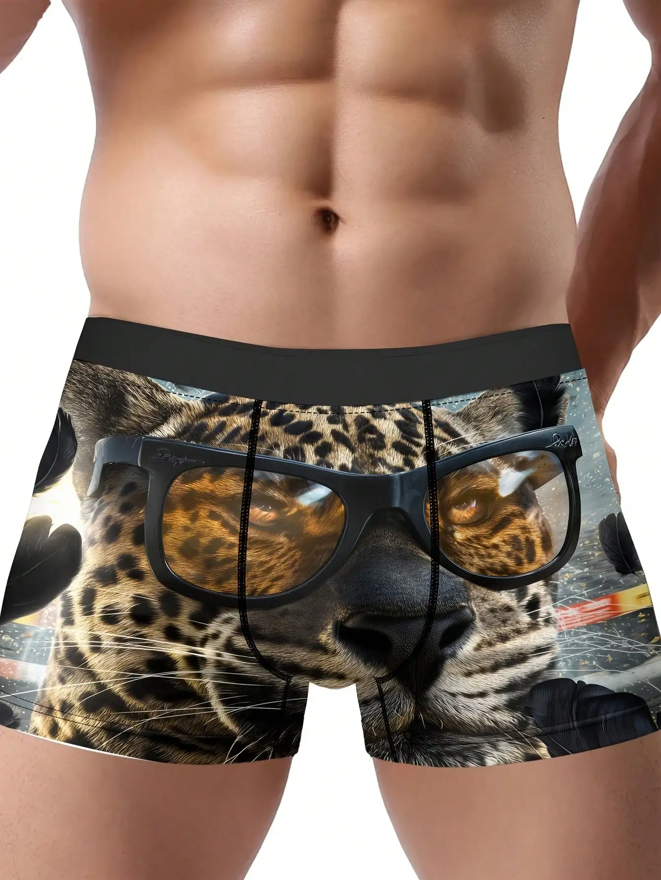 Mens Boxer Briefs Leopard Print With Glasses Pattern 100% Polyester Soft Breathable Underwear
Mens Boxer Briefs Leopard Print With Glasses Pattern 100% Polyester Soft Breathable Underwear