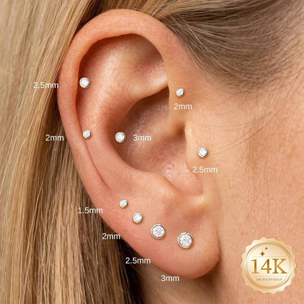 CANNER 14K Solid Gold Classic Round Edging Diamonds Piercing Earrings For Women Multi-size Flat Head Puncture Ear Bone Nail
CANNER 14K Solid Gold Classic Round Edging Diamonds Piercing Earrings For Women Multi-size Flat Head Puncture Ear Bone Nail