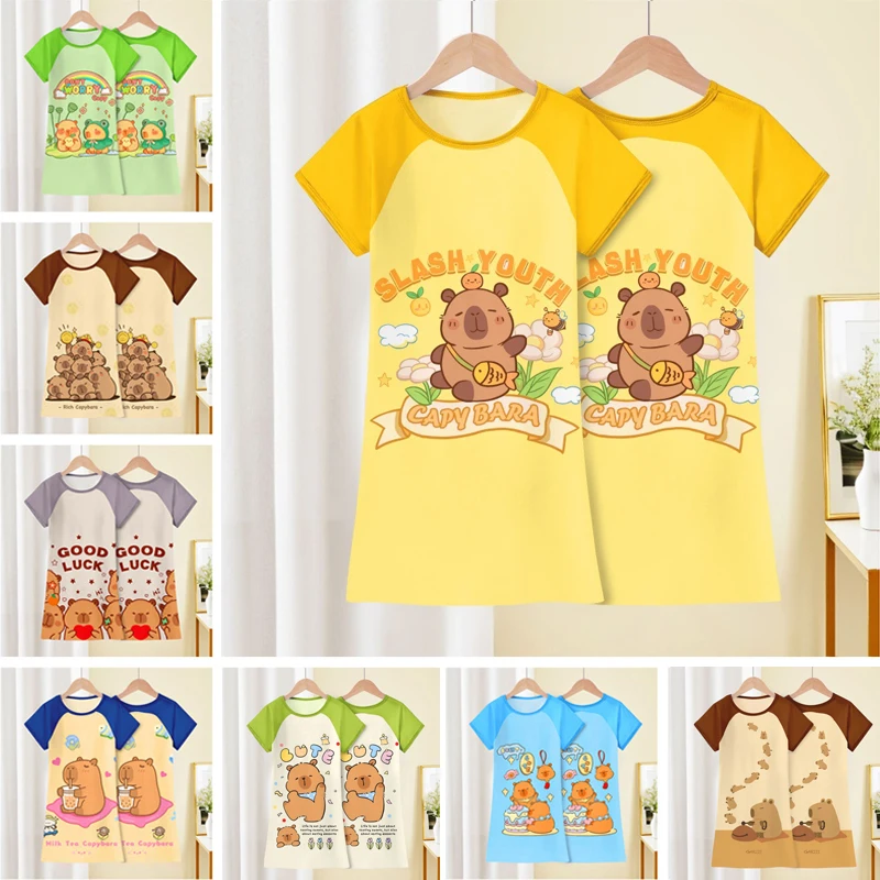 Capybara Girl Nightgown Summer Thin Pajamas Dress Kawaii Anime Figures Children Short Sleeves Nightwear Household Clothes Gifts
Capybara Girl Nightgown Summer Thin Pajamas Dress Kawaii Anime Figures Children Short Sleeves Nightwear Household Clothes Gifts