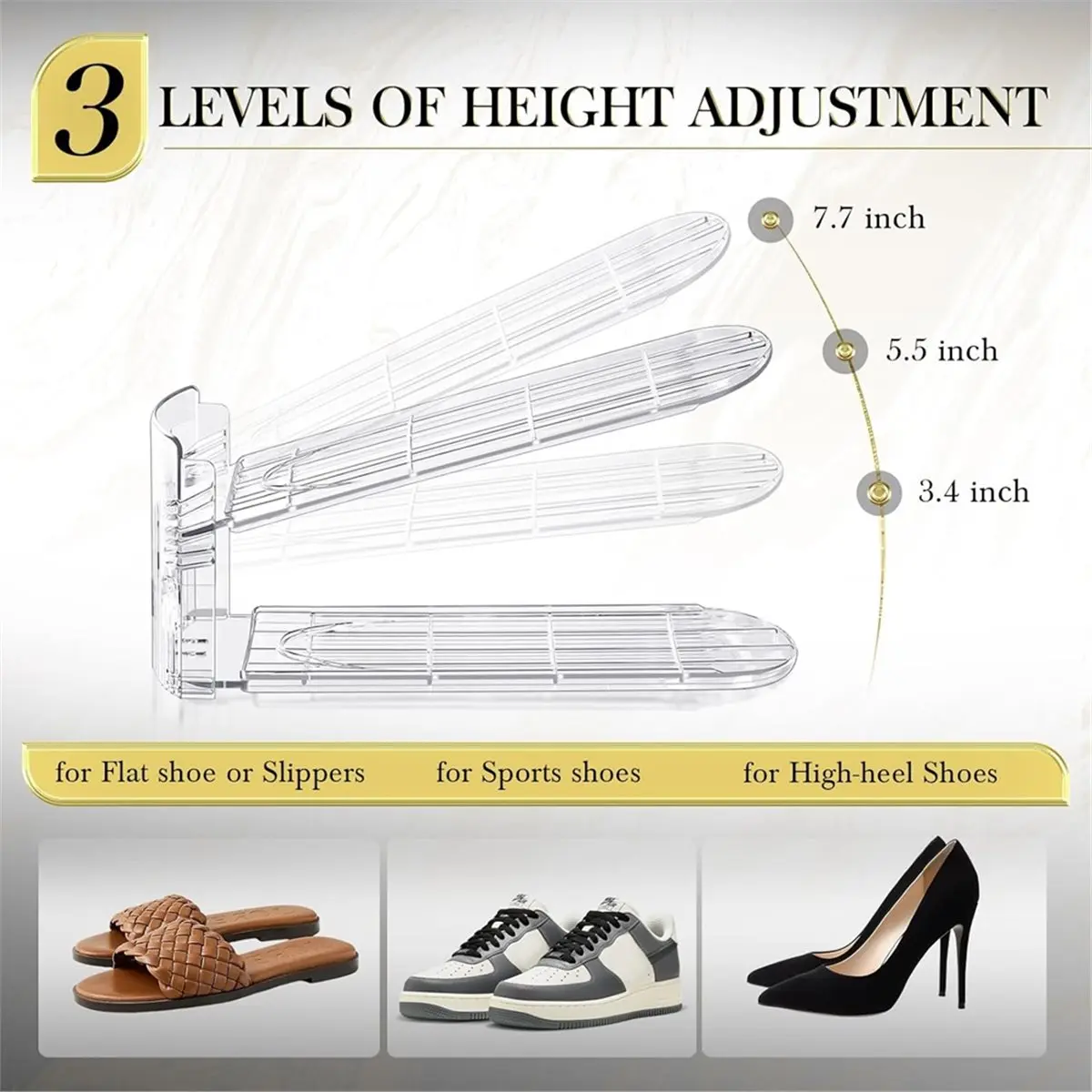 (AA91) Shoe Slots Organizer 12 Pack - Shoe Stacker,3 Levels Adjustable,Space Savers 50%,Double Layer Holders for Closet
(AA91) Shoe Slots Organizer 12 Pack - Shoe Stacker,3 Levels Adjustable,Space Savers 50%,Double Layer Holders for Closet
