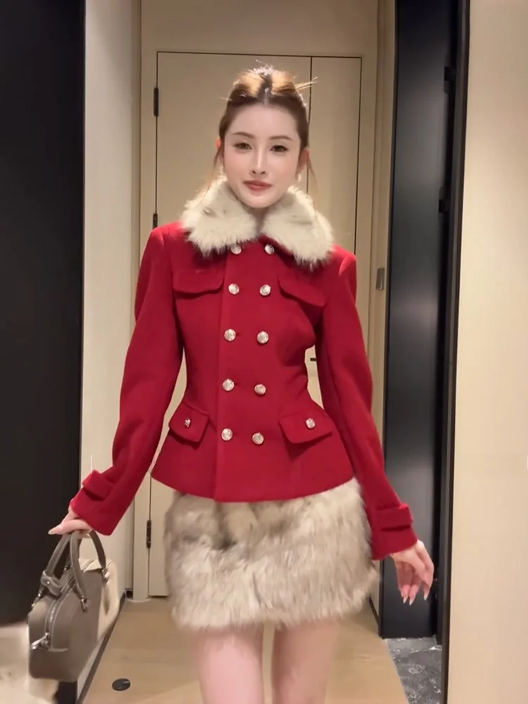 STAZF7 plus Size Christmas Red Fluffy Collar Jacket Women's Autumn Winter High Waist Skirt Set Fashionable Korean Style
STAZF7 plus Size Christmas Red Fluffy Collar Jacket Women's Autumn Winter High Waist Skirt Set Fashionable Korean Style