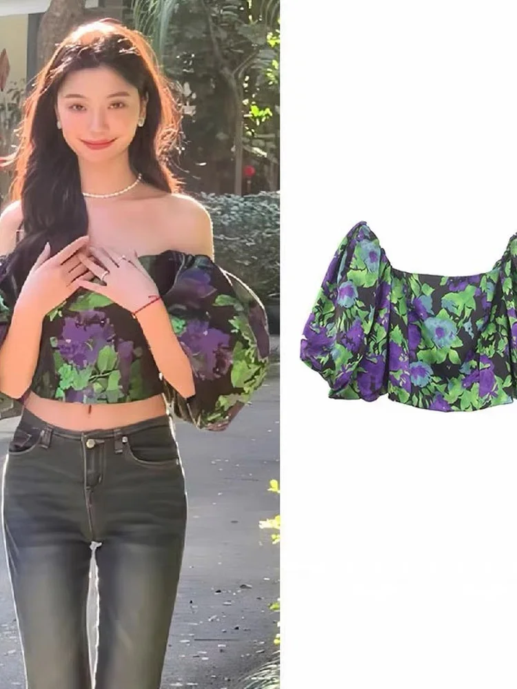 Spring Summer New Retro Boho One Shoulder Bubble Sleeve Clavicle Tube Top Women Short Style Commute Korean Fit Print Crop Top
Spring Summer New Retro Boho One Shoulder Bubble Sleeve Clavicle Tube Top Women Short Style Commute Korean Fit Print Crop Top