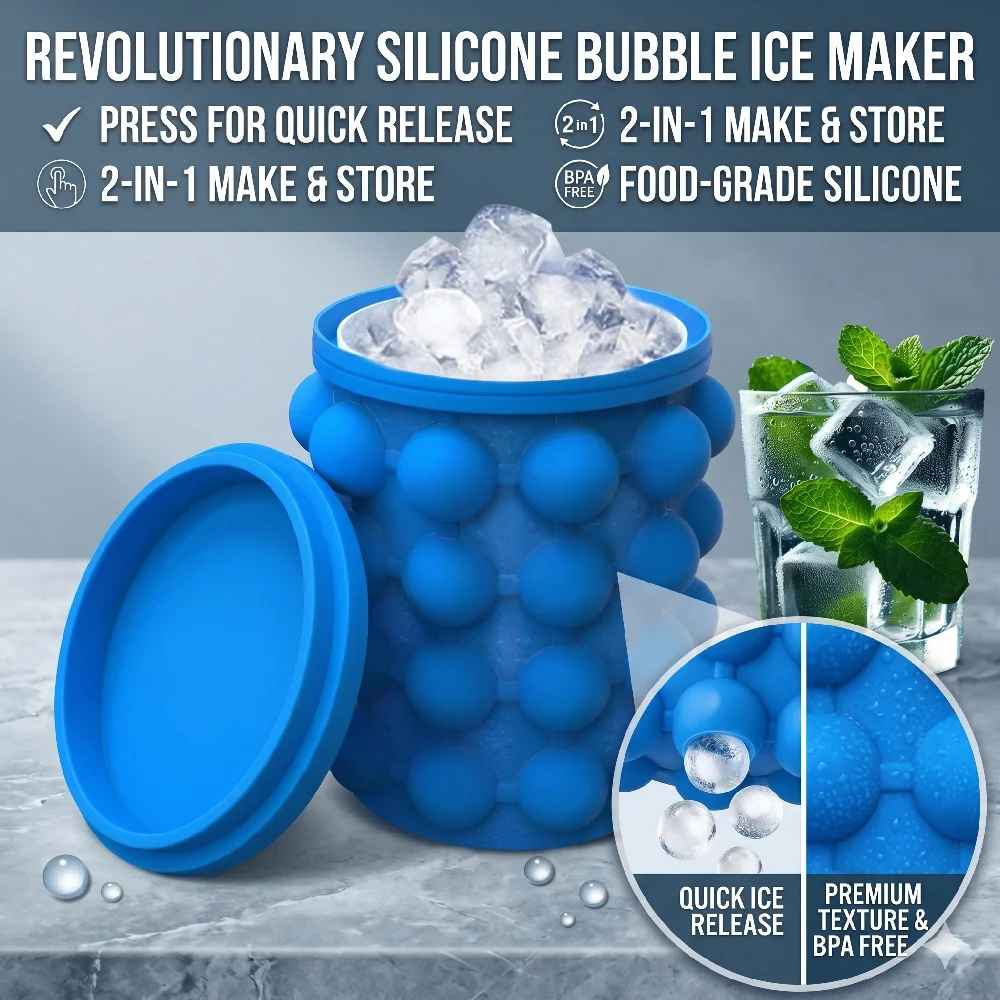 2-in-1 Portable Silicone Ice Cube Maker Cylinder Mold Ice Bucket with Lid Space Saving Wine Whiskey Chiller Bar Kitchen Gadgets
2-in-1 Portable Silicone Ice Cube Maker Cylinder Mold Ice Bucket with Lid Space Saving Wine Whiskey Chiller Bar Kitchen Gadgets