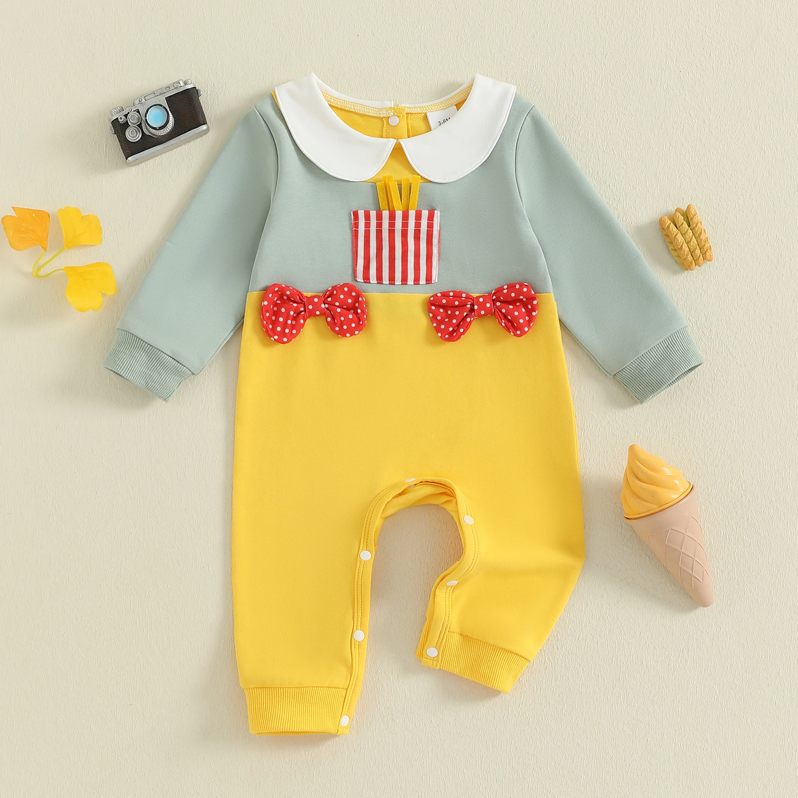 Baby Girls Romper Fashionable Contrast Color Doll Collar Long Sleeve Half Button Down Jumpsuit
Baby Girls Romper Fashionable Contrast Color Doll Collar Long Sleeve Half Button Down Jumpsuit