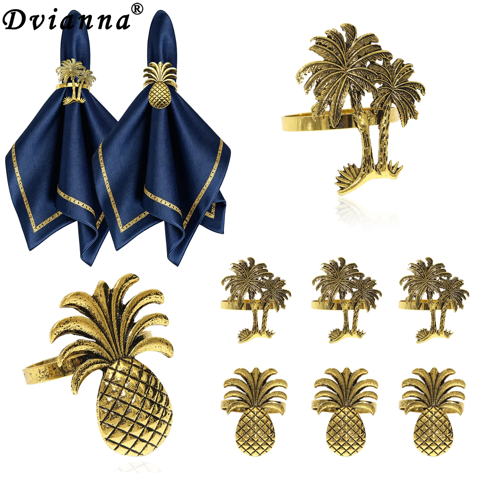 8Pcs Dvianna Tropical Napkin Rings, Antique Gold Pineapple & Palm Tree Napkin Holders for Beach Party Table Decor
8Pcs Dvianna Tropical Napkin Rings, Antique Gold Pineapple & Palm Tree Napkin Holders for Beach Party Table Decor