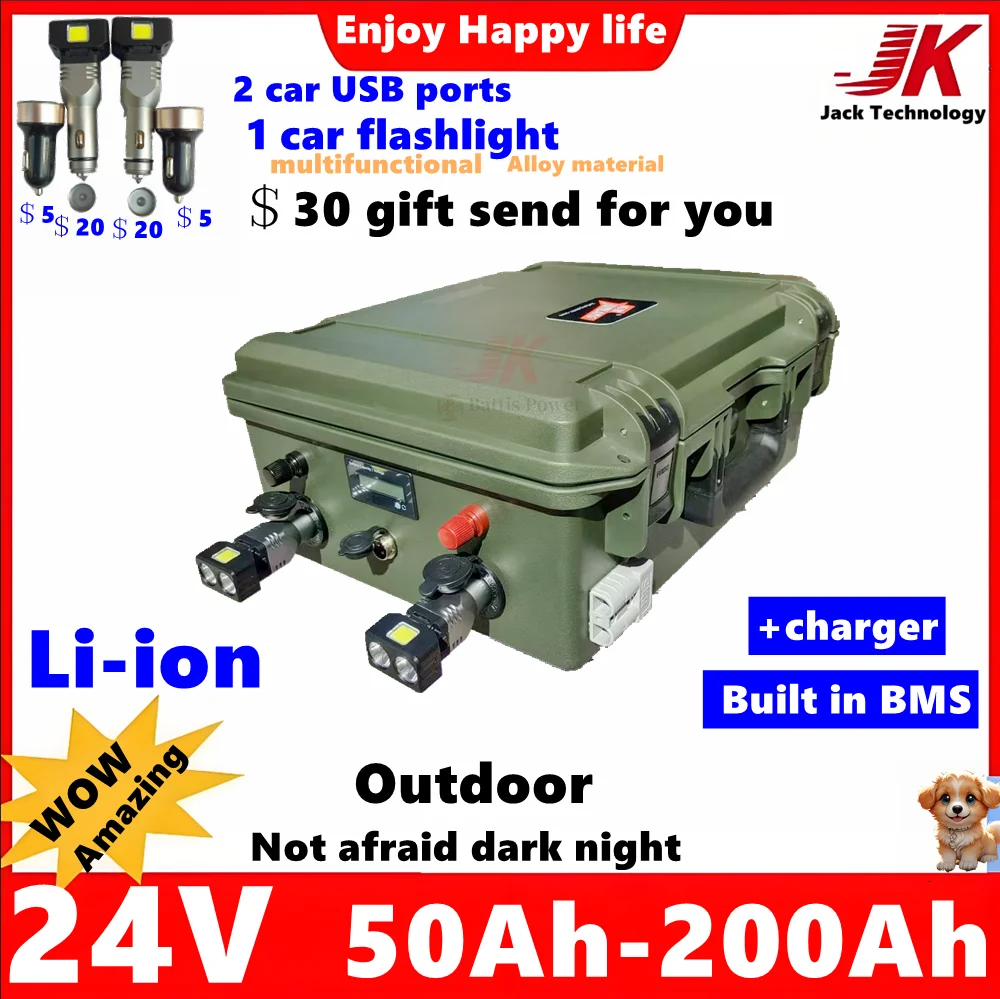 Waterproof 24V 50Ah 80Ah 100Ah 120Ah 150Ah 200Ah Lithium Li Ion Battery For RVInverter,Trolling Motor,Outdoor camping+Charger
Waterproof 24V 50Ah 80Ah 100Ah 120Ah 150Ah 200Ah Lithium Li Ion Battery For RVInverter,Trolling Motor,Outdoor camping+Charger