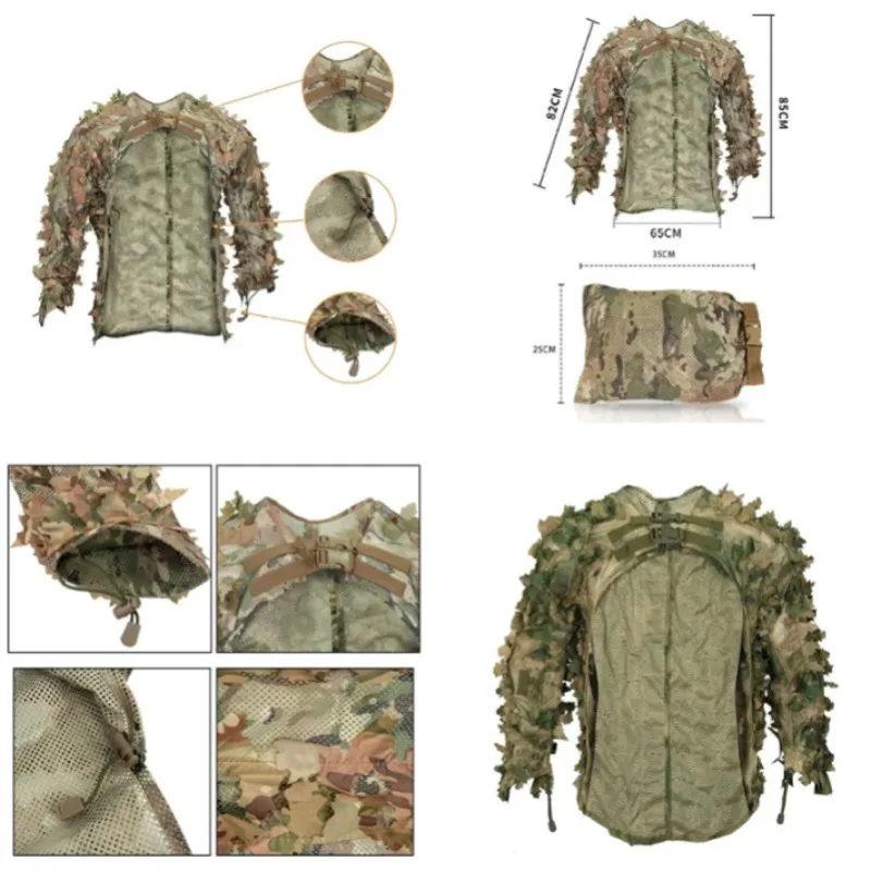 Bionic Leaf Hunting Ghillie suit Tactics Camouflage Cloak Hunting Uniform Clothes Breathable Mesh Airsoft Shooting Tactical Gear
Bionic Leaf Hunting Ghillie suit Tactics Camouflage Cloak Hunting Uniform Clothes Breathable Mesh Airsoft Shooting Tactical Gear