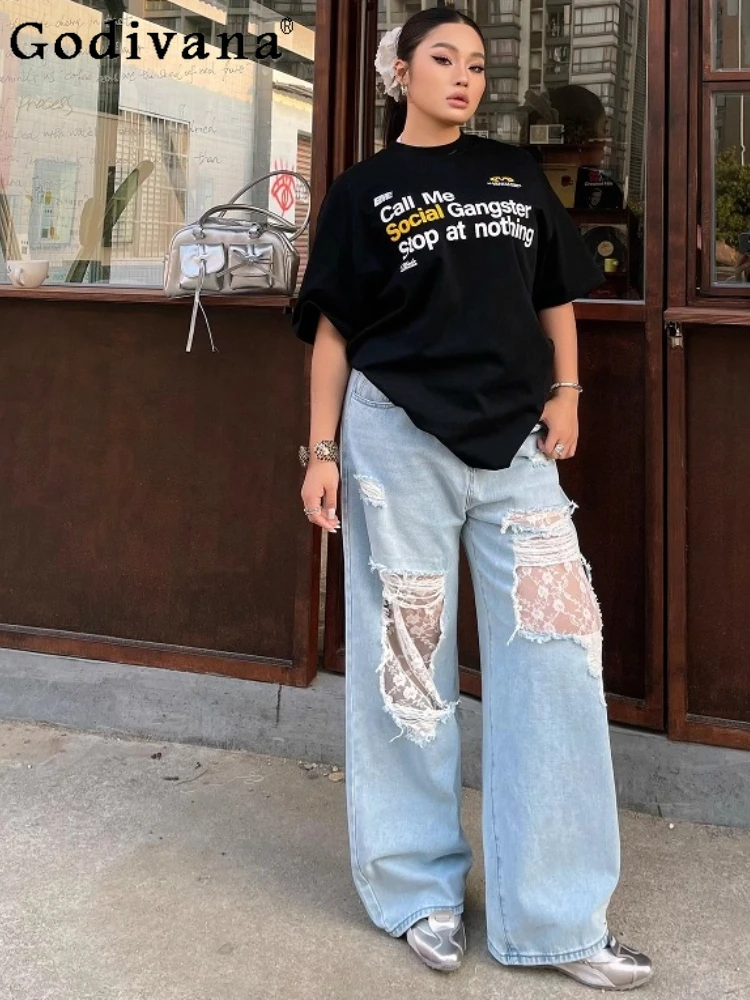 Большой размер с высокой талией, свободные длинные широкие прямые брюки для отдыха, персонализированные модные универсальные рваные джинсы для девочек с кружевом
Большой размер с высокой талией, свободные длинные широкие прямые брюки для отдыха, персонализированные модные универсальные рваные джинсы для девочек с кружевом