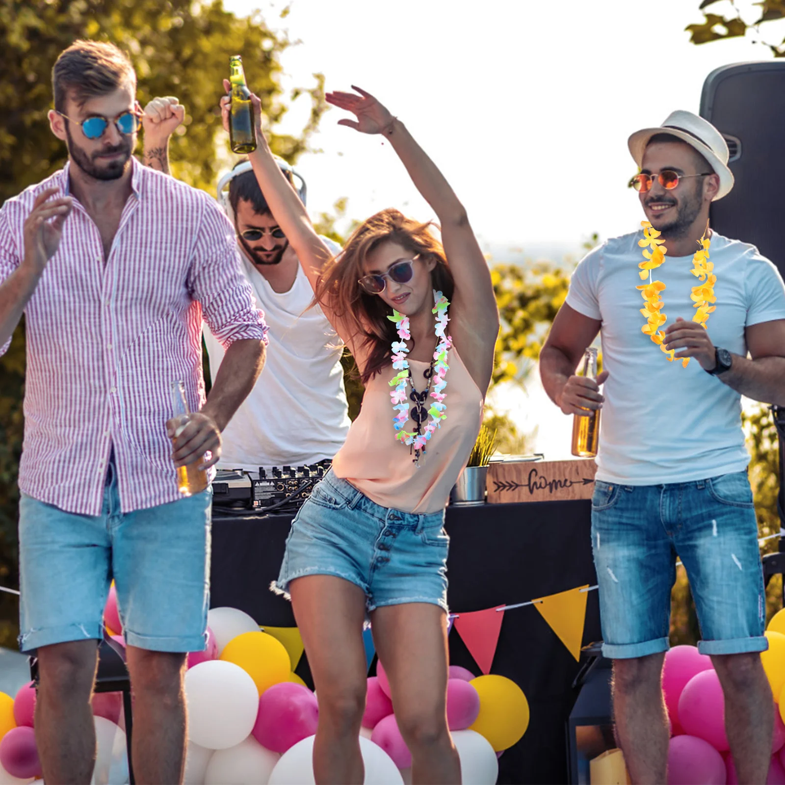 52Pcs Hawaiian Flower Lei Bunting Banner Colorful Party Decorations Hair Clips Summer Luau Beach Garland Accessories 
52Pcs Hawaiian Flower Lei Bunting Banner Colorful Party Decorations Hair Clips Summer Luau Beach Garland Accessories