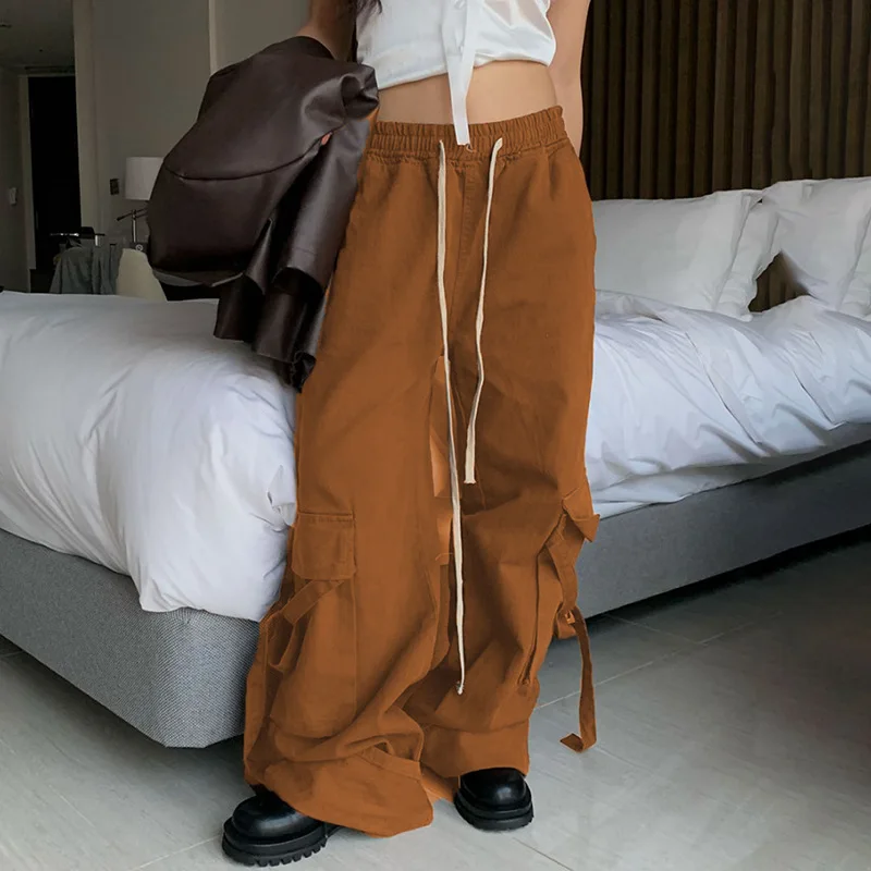 Women Casual Cargo Pants Drawstring Elastic Waist Loose Straight-leg Trousers Streetwear with Big Pockets Girl Streetwear
Women Casual Cargo Pants Drawstring Elastic Waist Loose Straight-leg Trousers Streetwear with Big Pockets Girl Streetwear