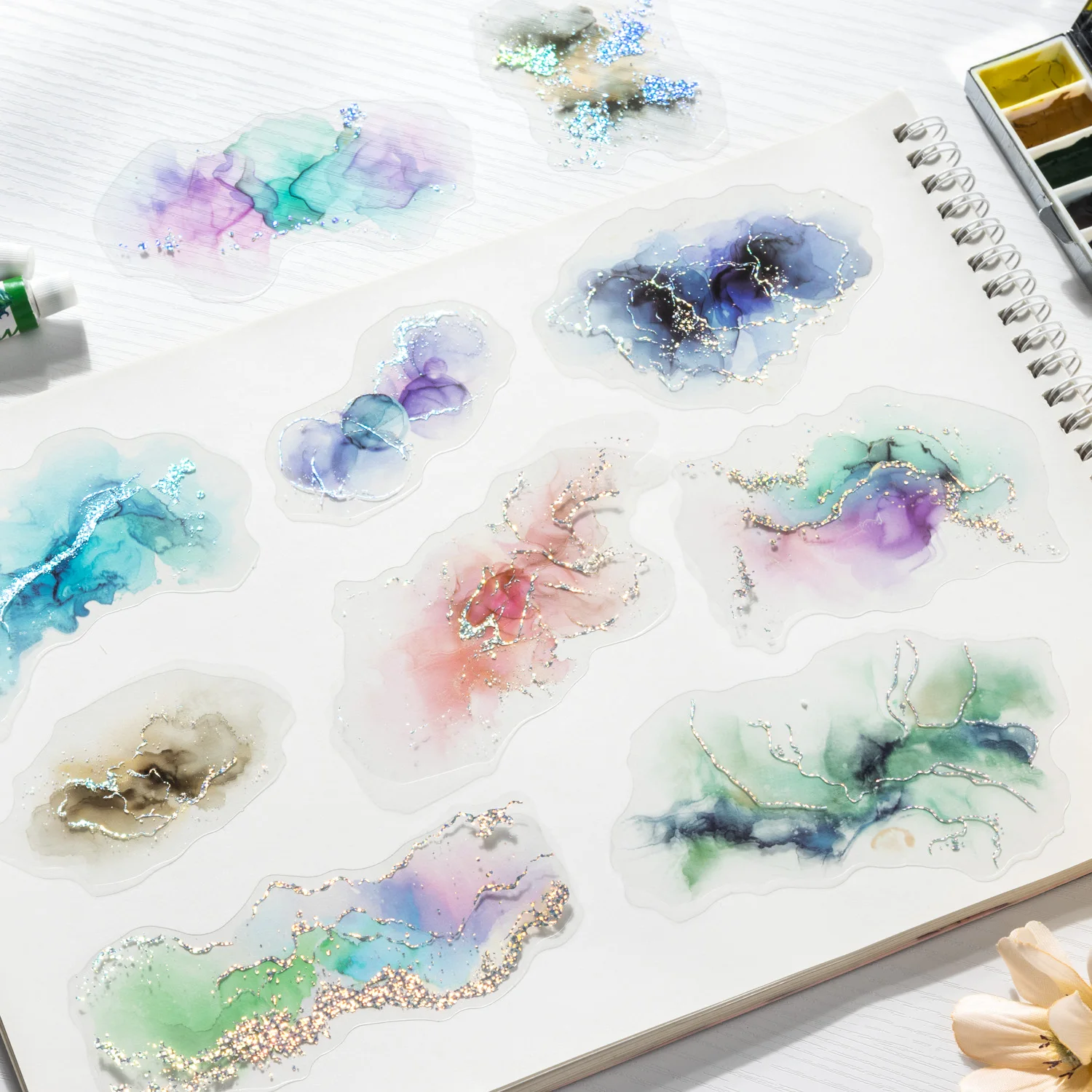 10 sheets Creative Watercolor smudging hot stamping Stickers hand tent DIY Scrapbooking Stickers Material Junk Journal Supplies
10 sheets Creative Watercolor smudging hot stamping Stickers hand tent DIY Scrapbooking Stickers Material Junk Journal Supplies