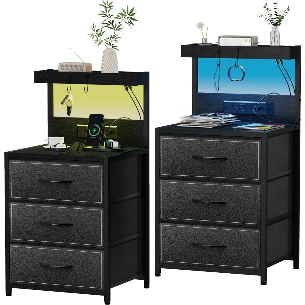 Nightstand Set of 2, Nightstand with 3 Drawers & Type-C Charging Station, Storage Table with Shelf & Hooks for Bedroom, Black
Nightstand Set of 2, Nightstand with 3 Drawers & Type-C Charging Station, Storage Table with Shelf & Hooks for Bedroom, Black